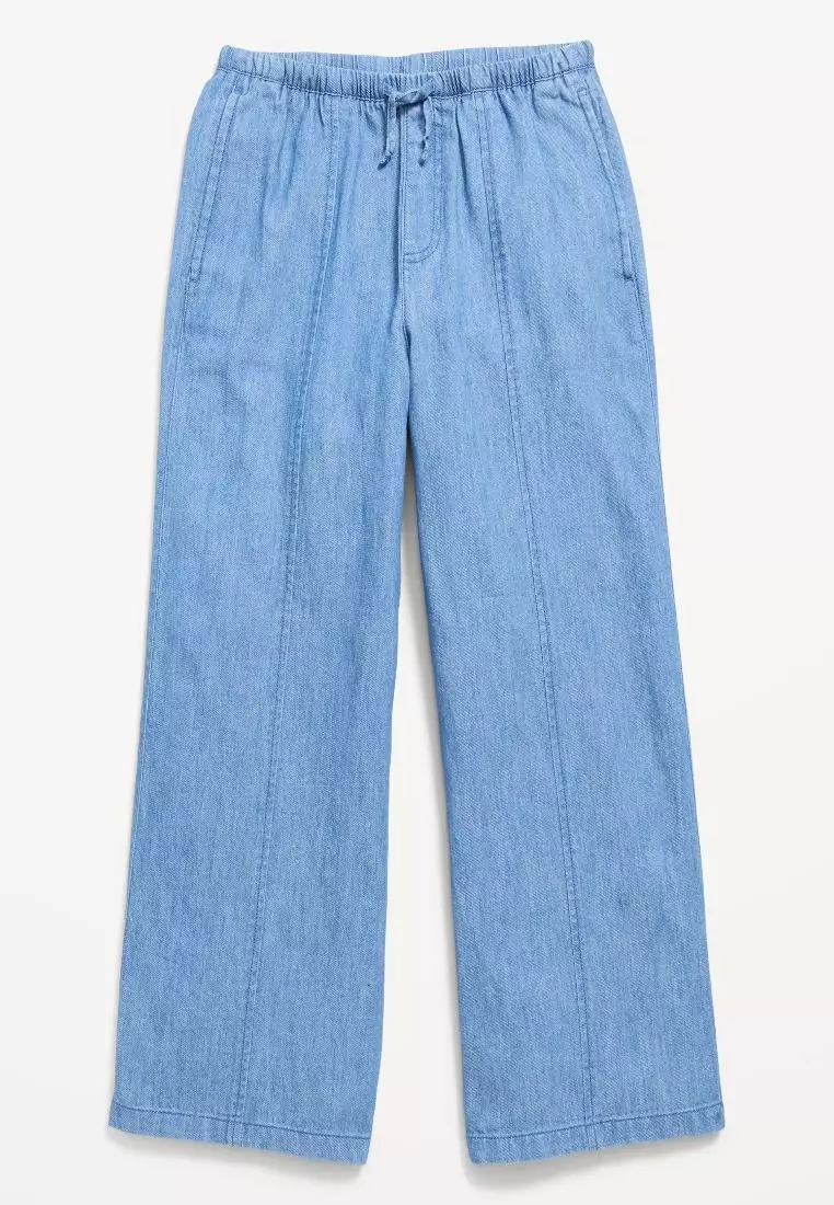 Pull-On Wide-Leg Chambray Pants for Girls