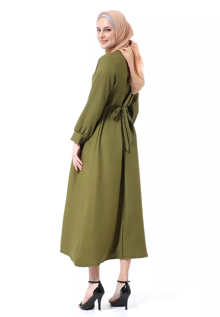 Kiyah Dress Button Muslimah Atasan Wanita Long Sleeve Premium Quality - Army