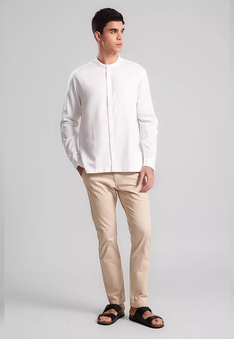 MANZONE - Kemeja Shanghai Lengan Panjang Pria Raafat Comfort Fit - White Warna White
