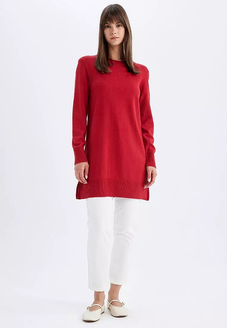 Modest Crew Neck Knit Tunic Top