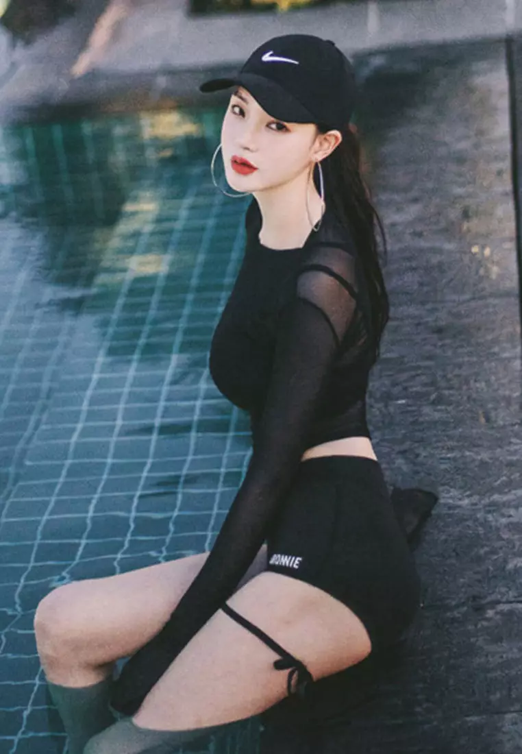 Black Mesh Three Piece Swimsuit CA071702