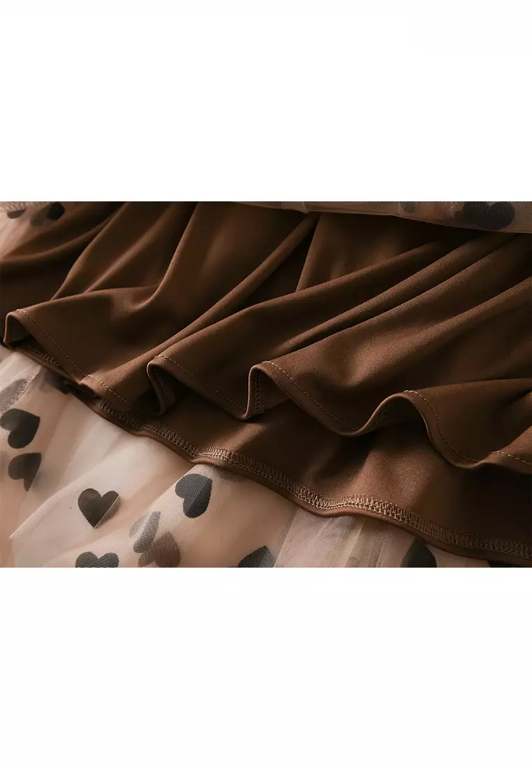 French Vintage Flocking Heart Mesh Maxi Skirt AF1200