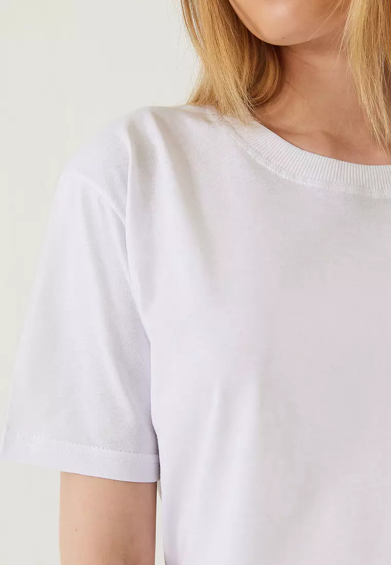 Women's Decorative Stitched Crew Neck T-Shirt 60602001