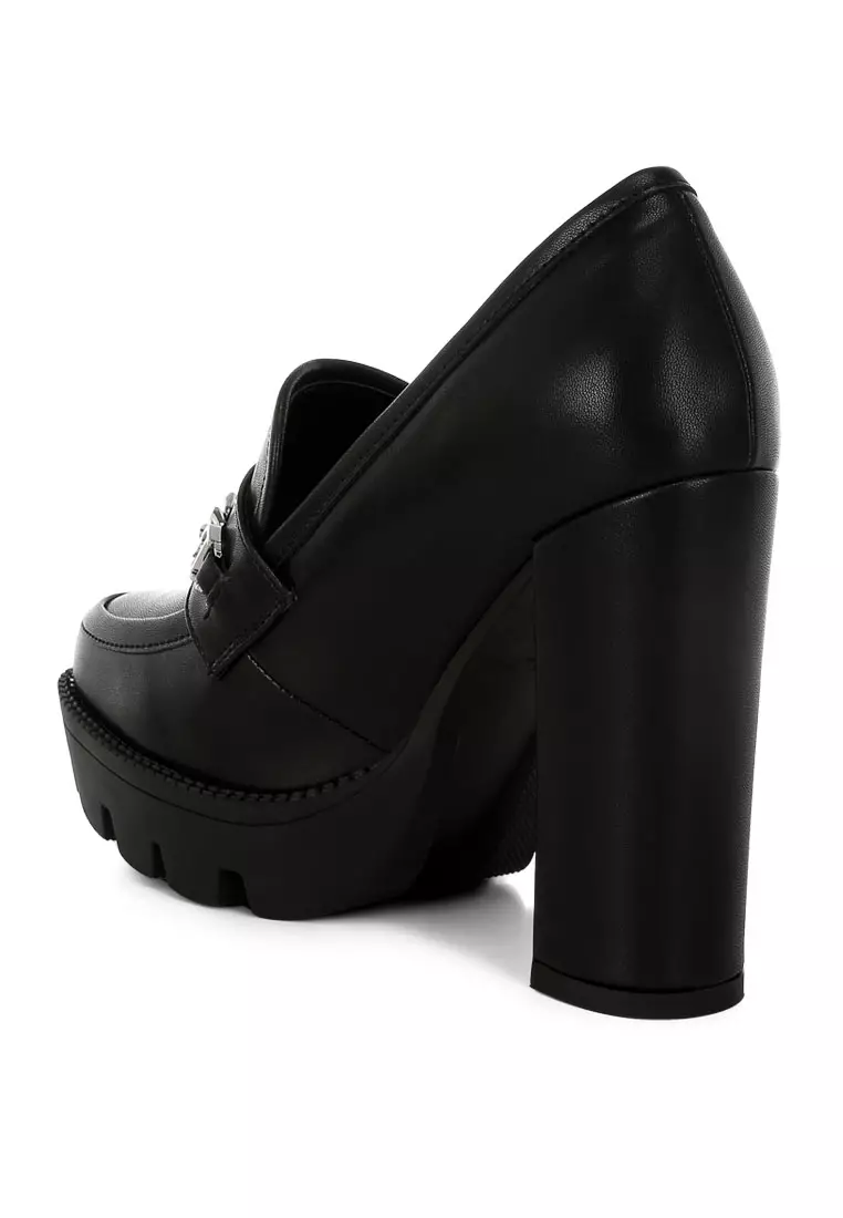 Black Chunky High Block Heeled Loafers