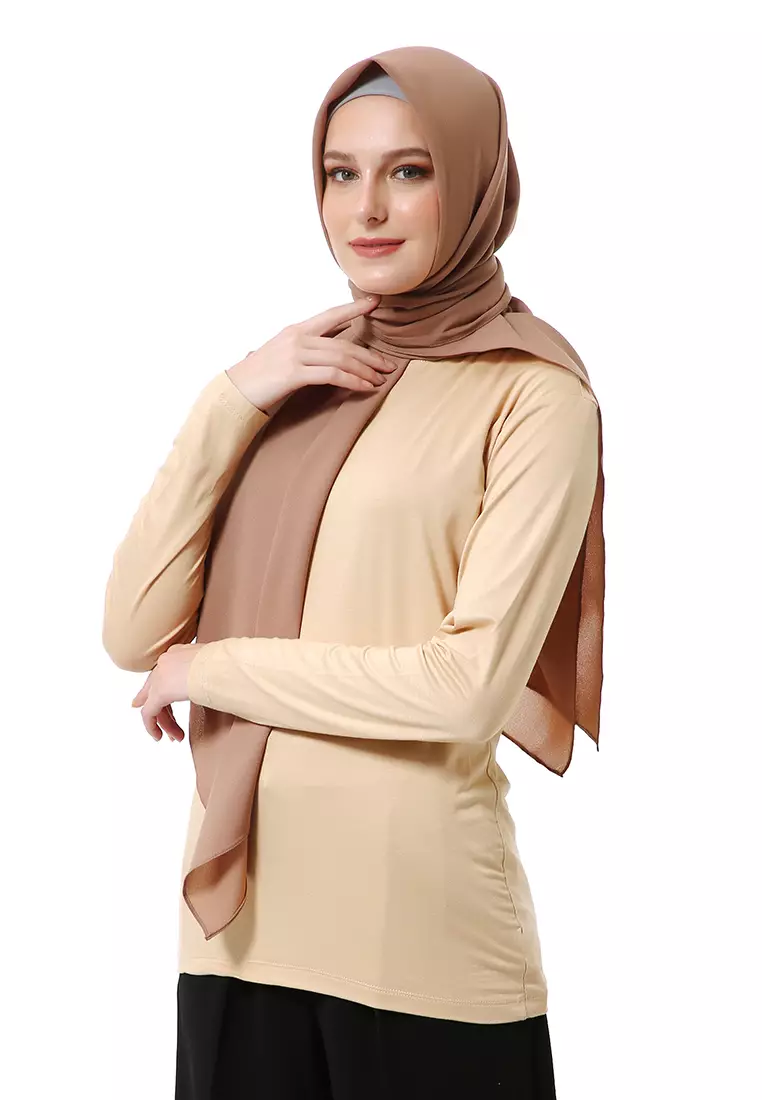 Afshin Jilbab Wanita Segiempat Motif Polos Premium Muslimah - Khaki