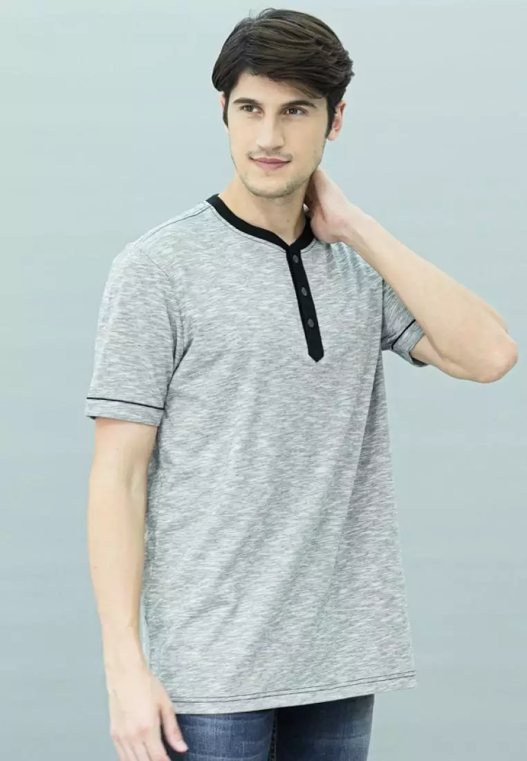 Johnwin - Kaos Henley - Kaos Lengan Pendek - Putih - APS.621.M407.33.C-S/S
