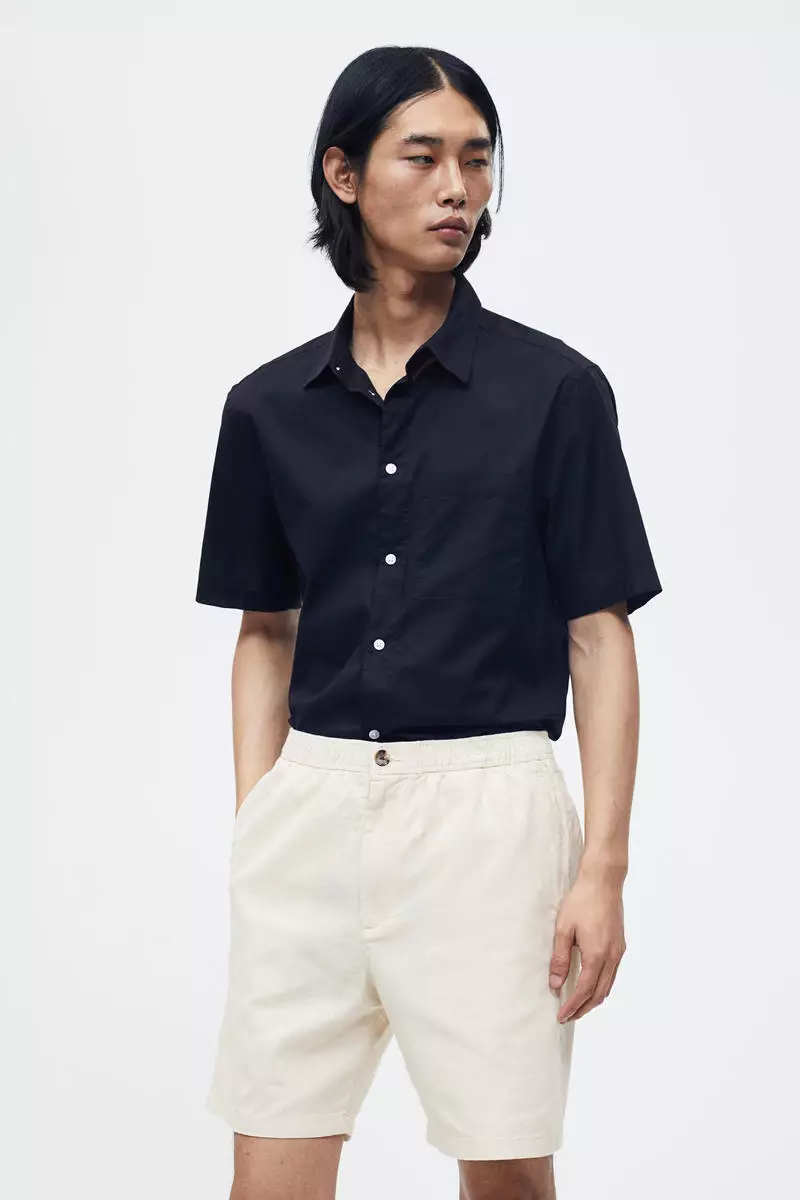 Regular Fit Linen-blend shorts
