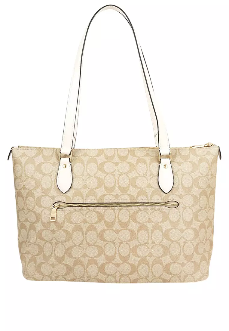Gallery Tote Bag In Signature Canvas - Light Khaki/White