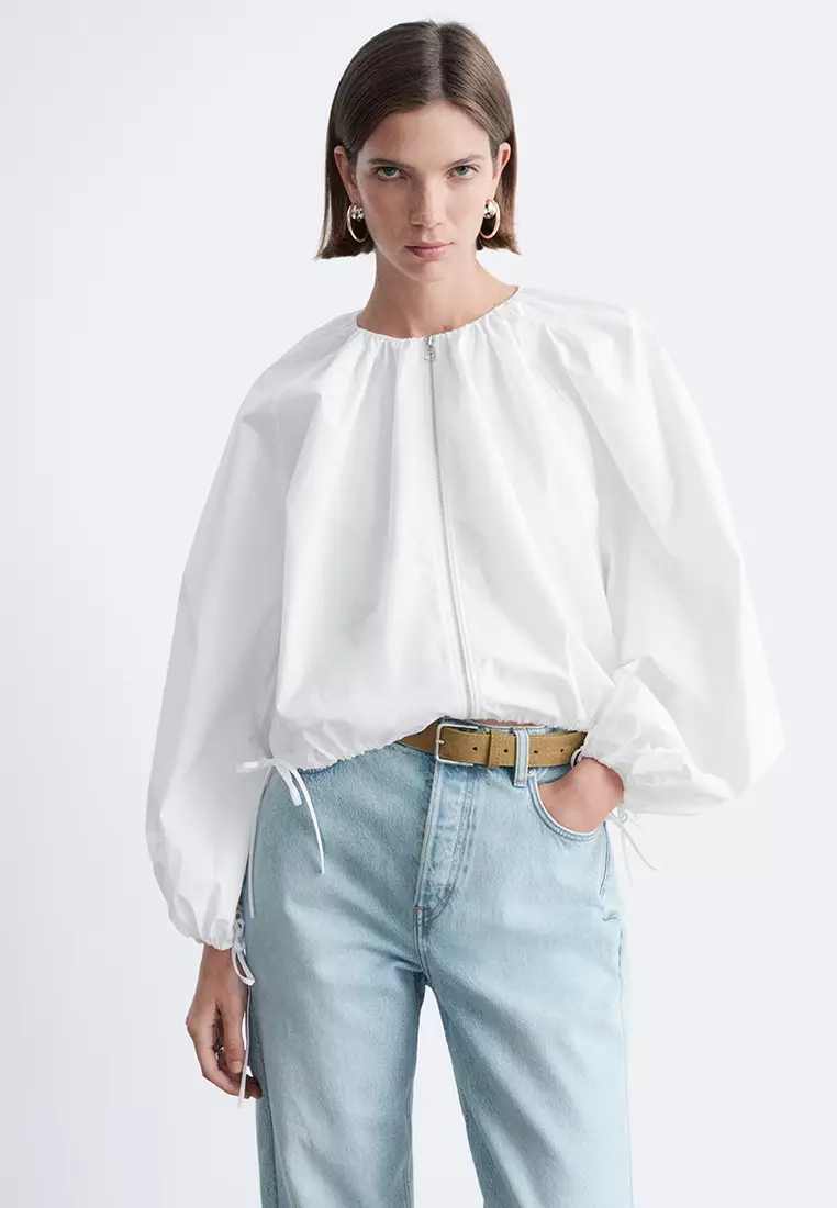 Cotton Poplin Zip-Front Blouse