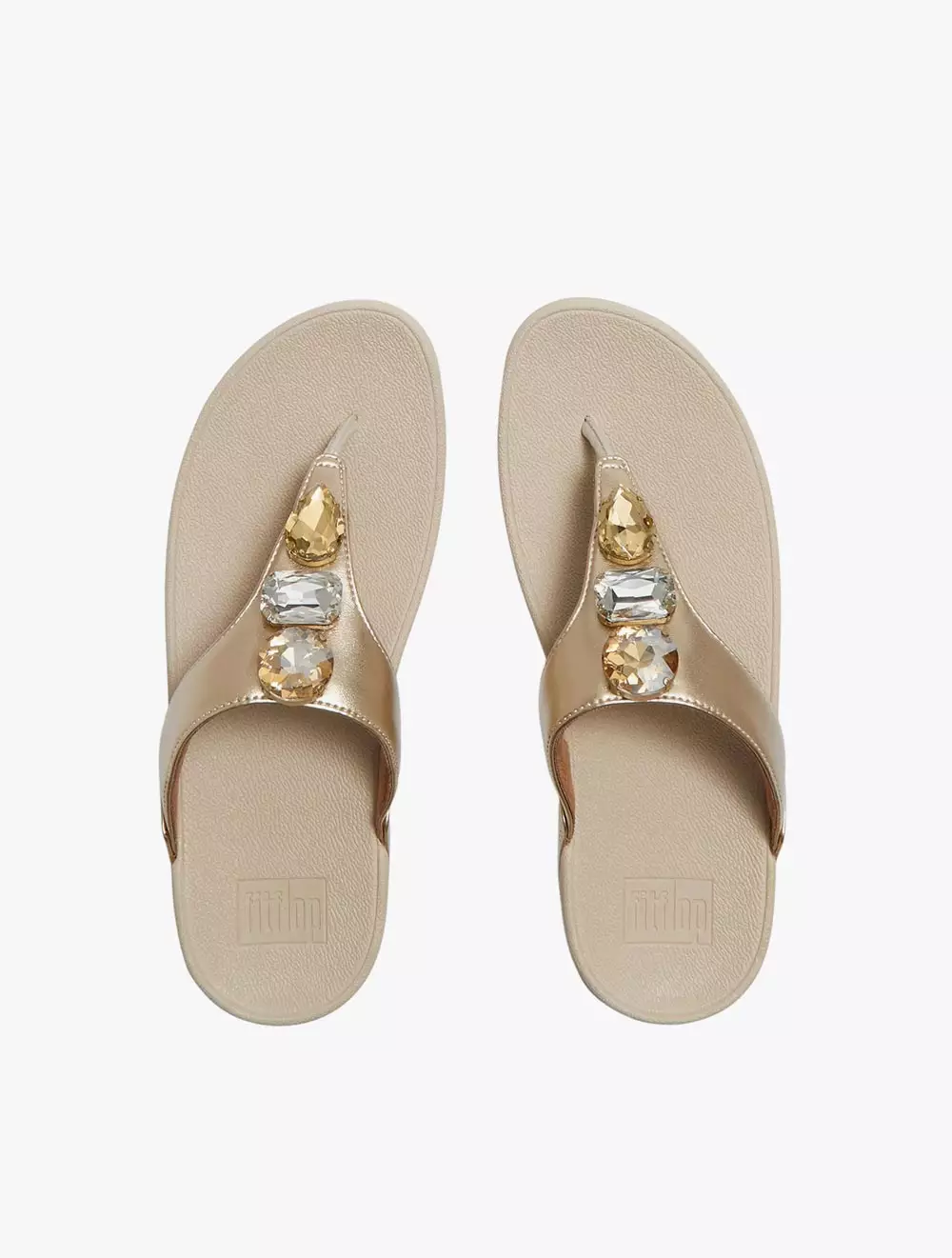 Fitflop Lulu Ultra-Jewel Metallic Toe-Post Women's Sandals - Platino
