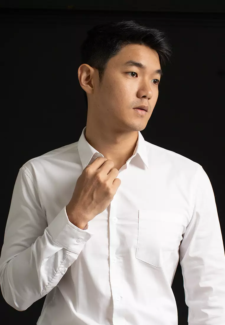 Kemeja tangan panjang Formal Stretch oxcon White
