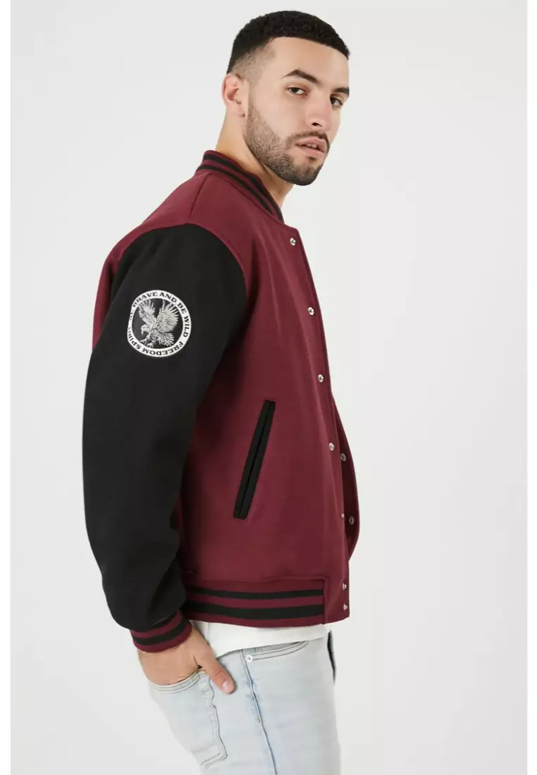 Buy FOREVER 21 Embroidered Chenille Patch Letterman Jacket 2024