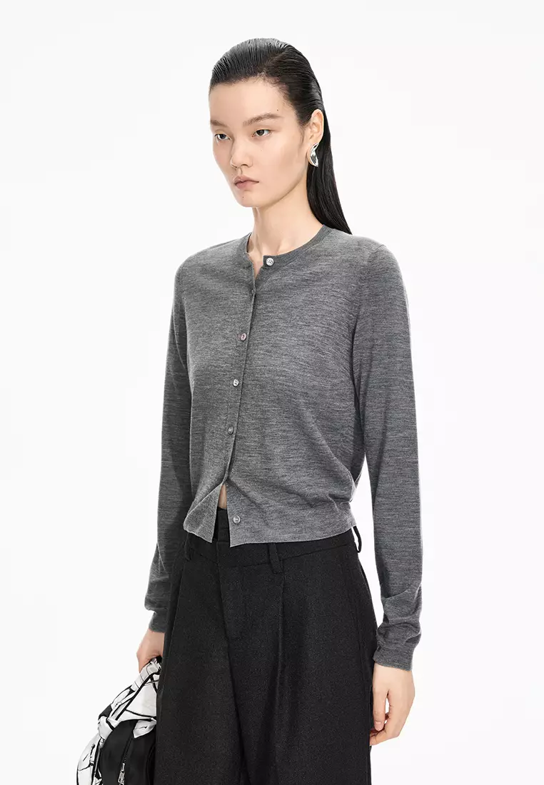 巴素兰羊毛修身短款开襟针织衫