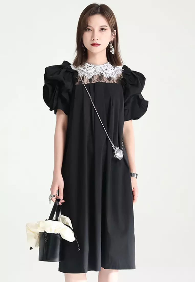 Buy Sunnydaysweety 2024 S/S Sweet Fairy Black and White Contrast Lace ...