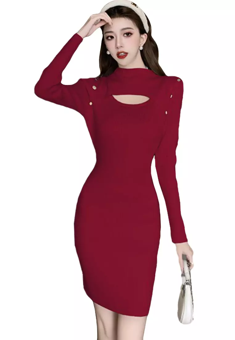 Buy Sunnydaysweety Elegant solid color bottoming knitted sweater