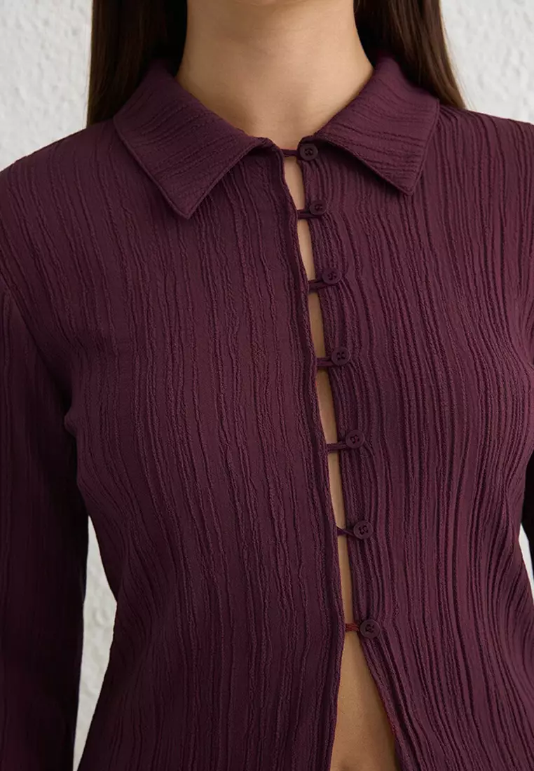 Plum Textured Fitted Waist Woven Shirt Twoss24Go00002