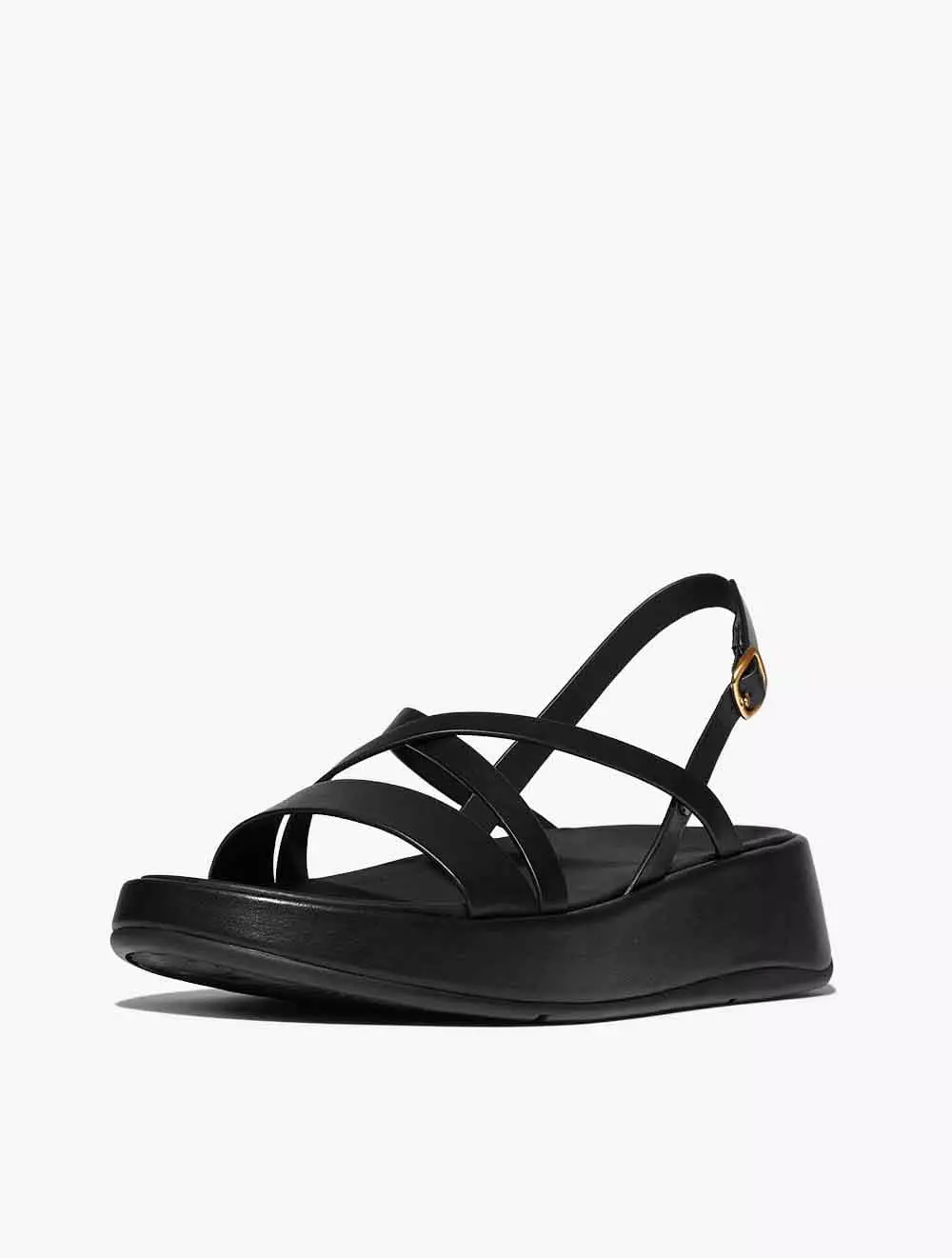 Fitflop F-Mode Leather Flatform Strappy Back-Strap Sandals - All Black