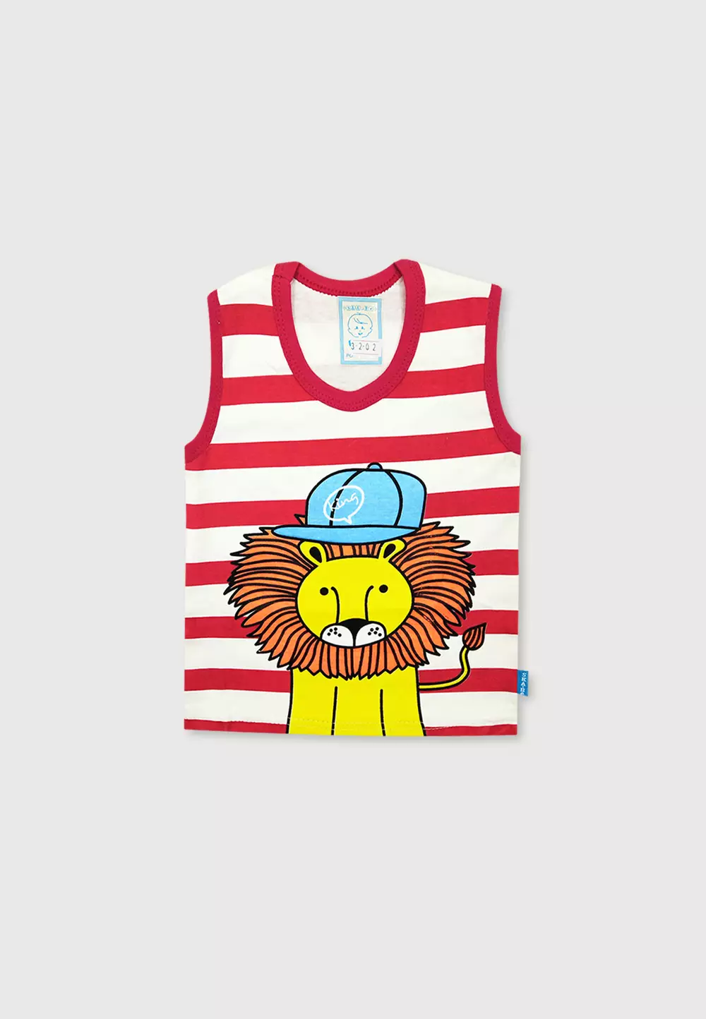 Wakakids Setelan Bayi Laki Laki Usia 6 Bulan Hingga 12 Bulan Baju Singlet Stripe Motif Lion Celana Kaos 3202 Merah