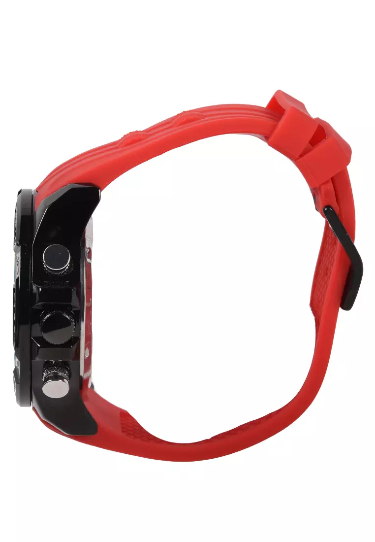 Kademan - Jam Tangan Pria - Black - Red Rubber Strap - K7004-C