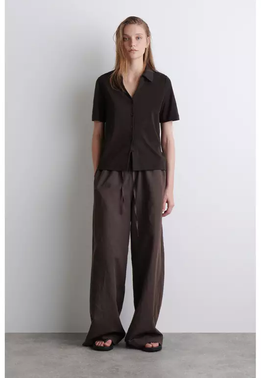 WIDE-LEG LINEN DRAWSTRING TROUSERS