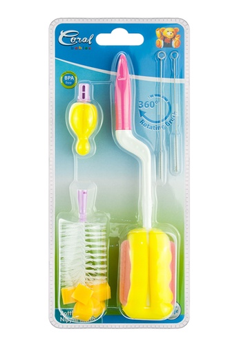 Coral Babies pink Rotating Handle Bottle and Nipple Cleaner with Straw Brush Set B5ACFES4156EE9GS_1