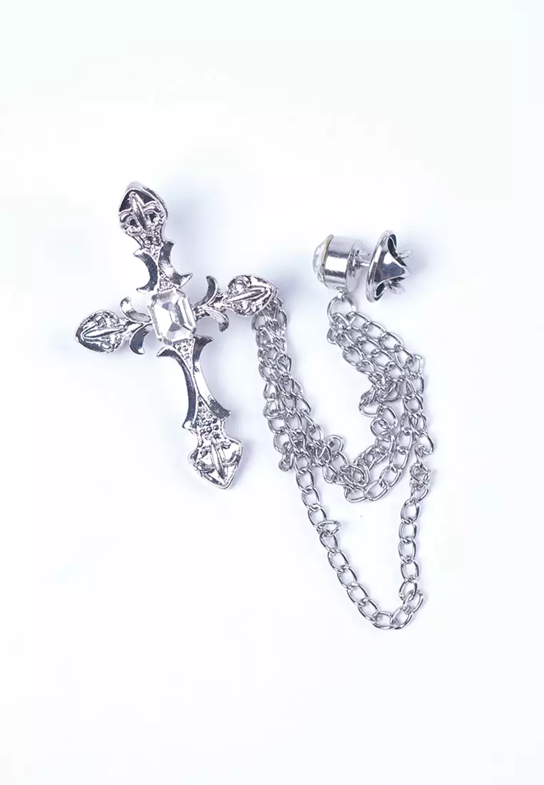 Houseofcuff lapel pin brooch bros untuk jas RANTAI SILVER HH