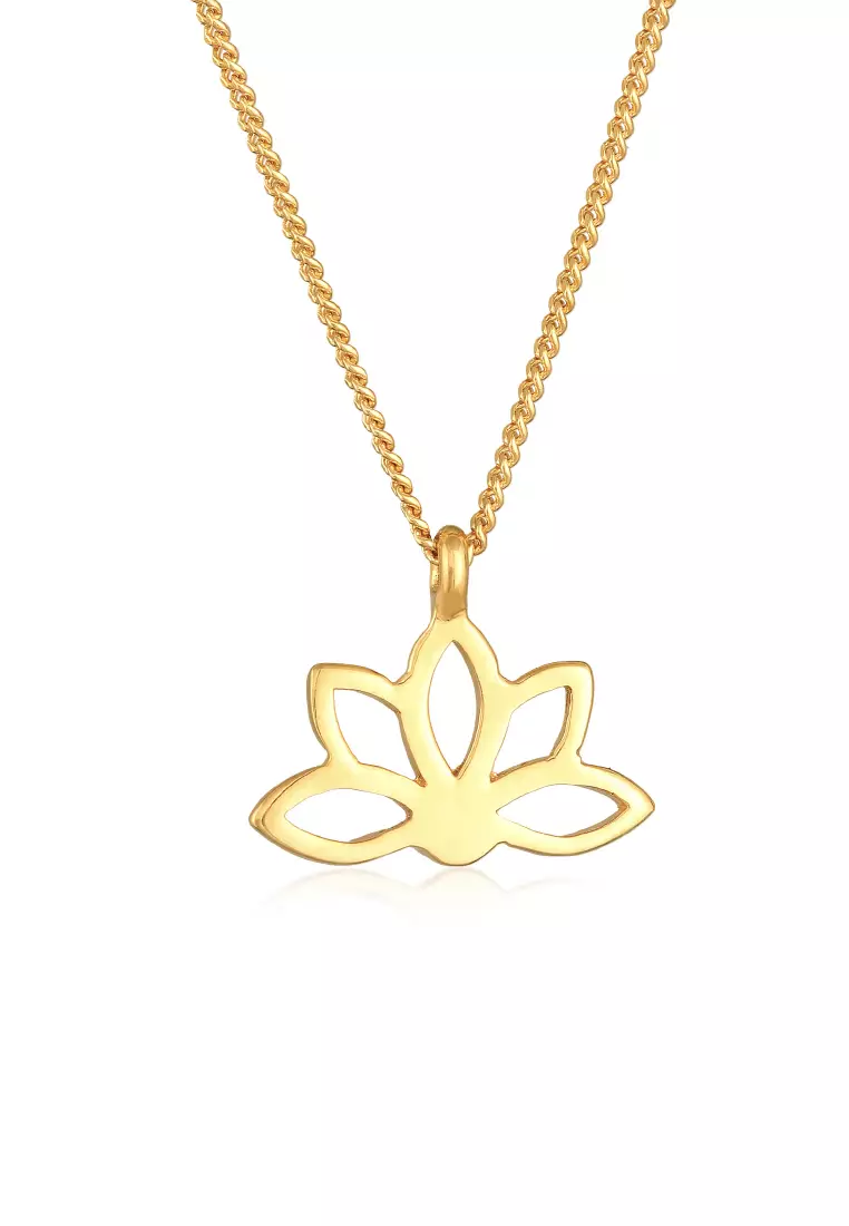 Kalung Perhiasan Perak 925 Wanita Lotus Flower Pendant Spiritual Gold Plated