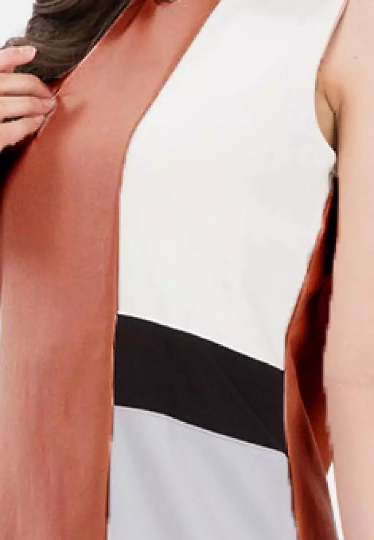 Three Colour Mini Dress in Brown