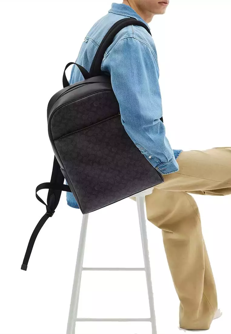Owen Backpack In Signature Canvas Charcoal Black CAJ90