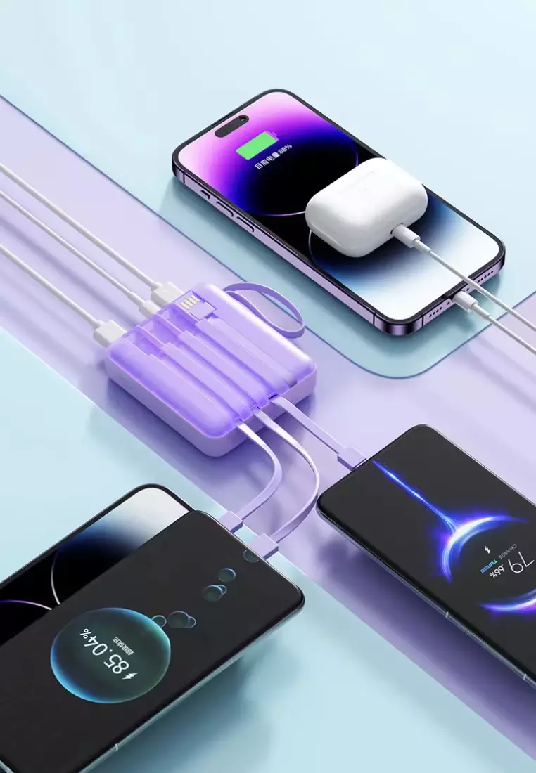 Value Deal - 5s PRO MINI Wireless Earphones - Purple + Multi Plug 120W / 30000mAh Fast Charging Power Bank - Purple