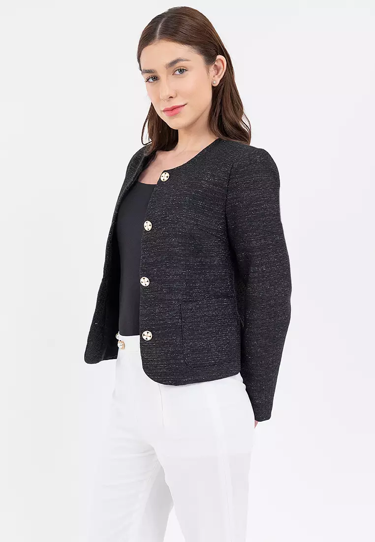 Cropped Round Neck Elegant Blazer