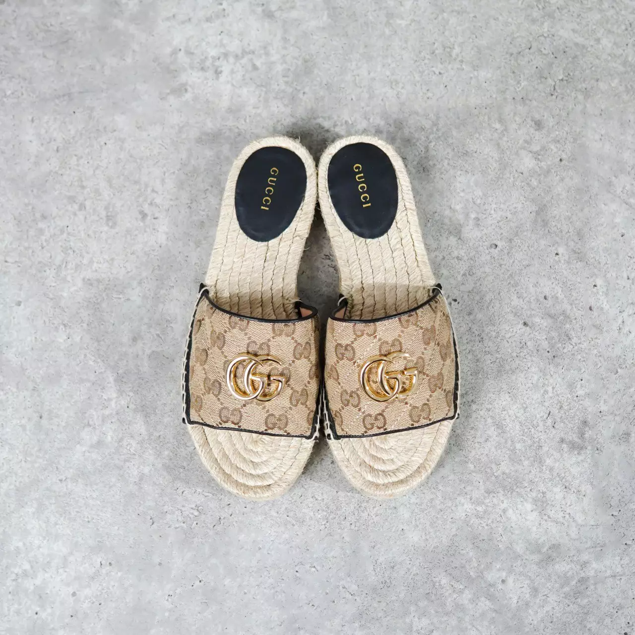Sandal GUCCI GG MARMONT GHW MONOGRAM BROWN ESPADRILLES SANDAL 100% ORIGINAL