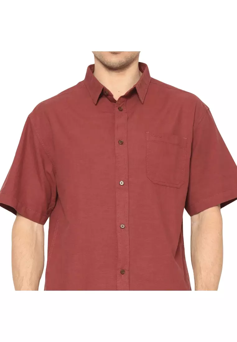 POLICE Kemeja Polos Relaxfit Cotton Slub Maroon Pria