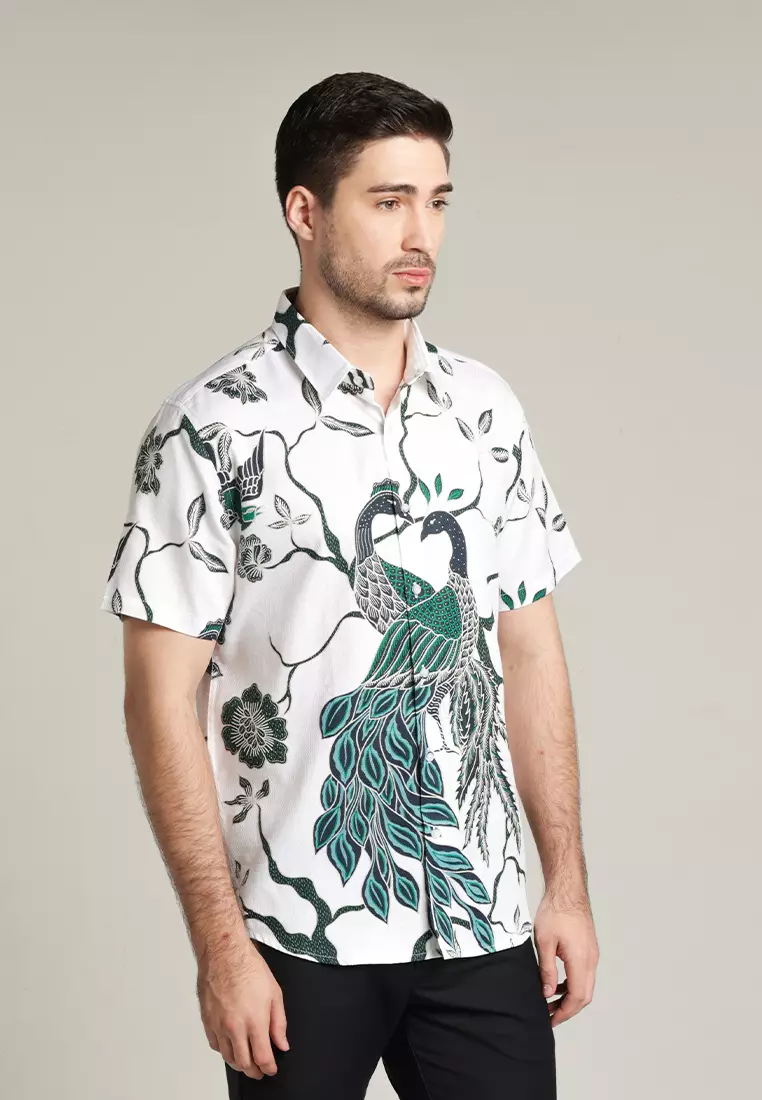 MOC - Kemeja Batik Pria Lengan Pendek Mahayana - White