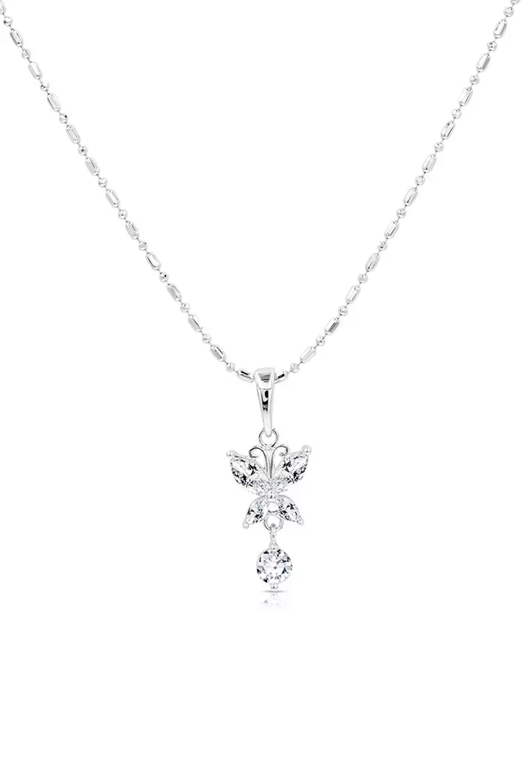 SO SEOUL Caria Butterfly Diamond Simulant Zirconia Pendant Chain Necklace
