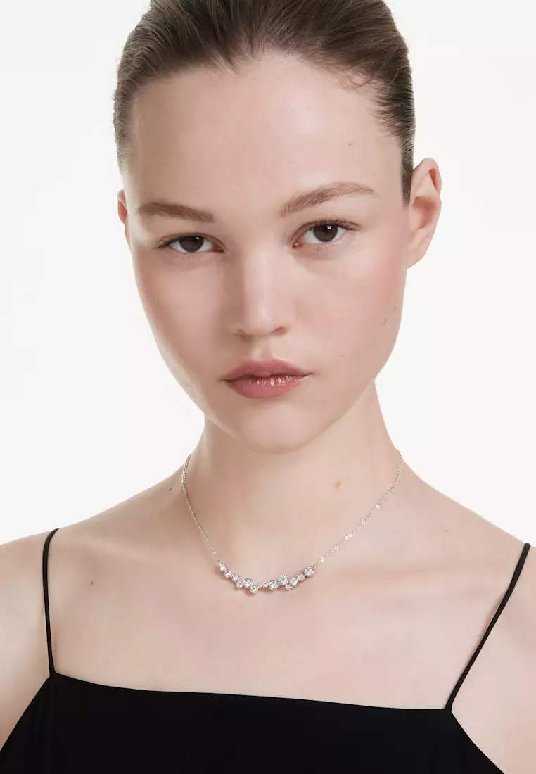 Constella necklace, Mixed cuts, White, Rhodium plated