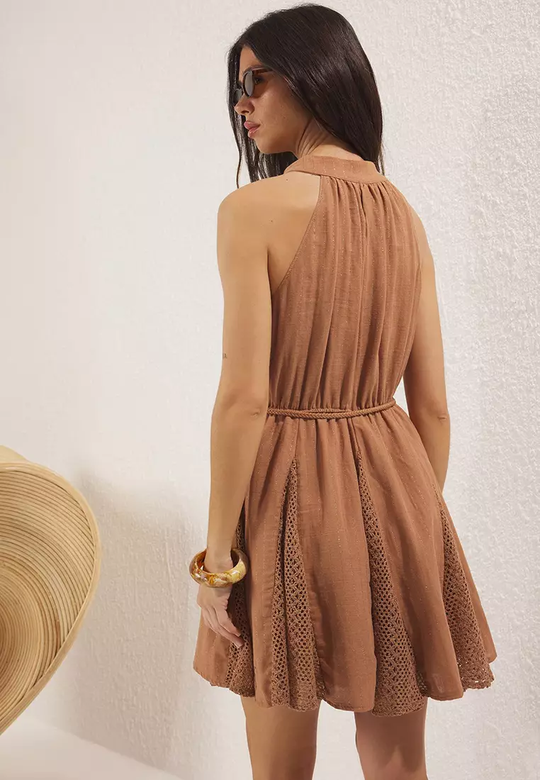 Tile Glitter Muslin Woven Mini Beach Dress Tbess25El00128