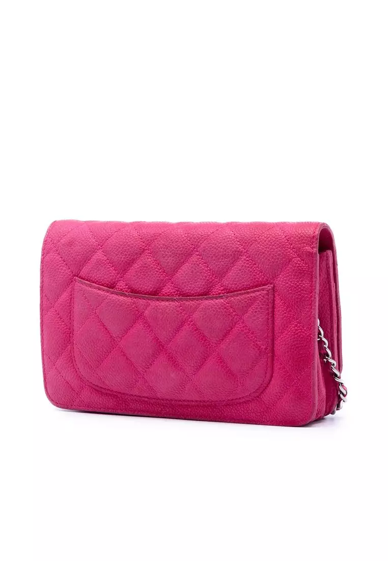 Pre-Loved Chanel Cc Quilted Caviar Wallet On Chain