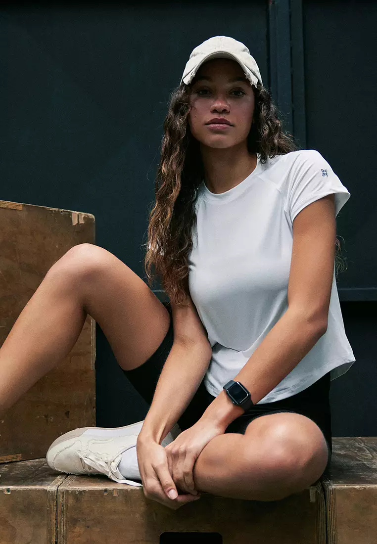 White Reflector Print Detailed Knitted Sports T-Shirt THMSS24TS00002