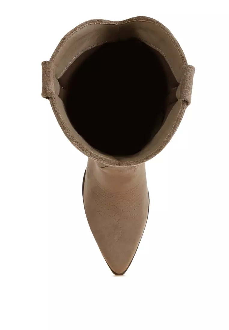 Sepatu bot koboi panjang berbahan mikrofiber berwarna kelabu kecokelatan