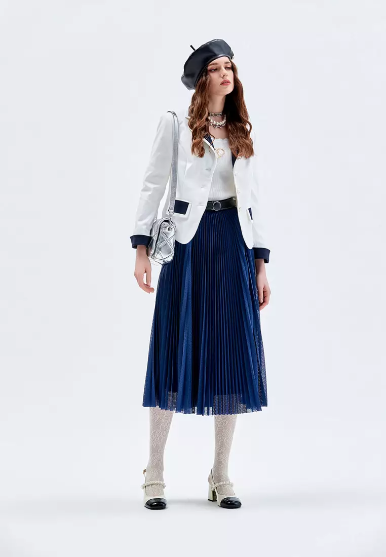 White Blazer With Contrast Navy Detail