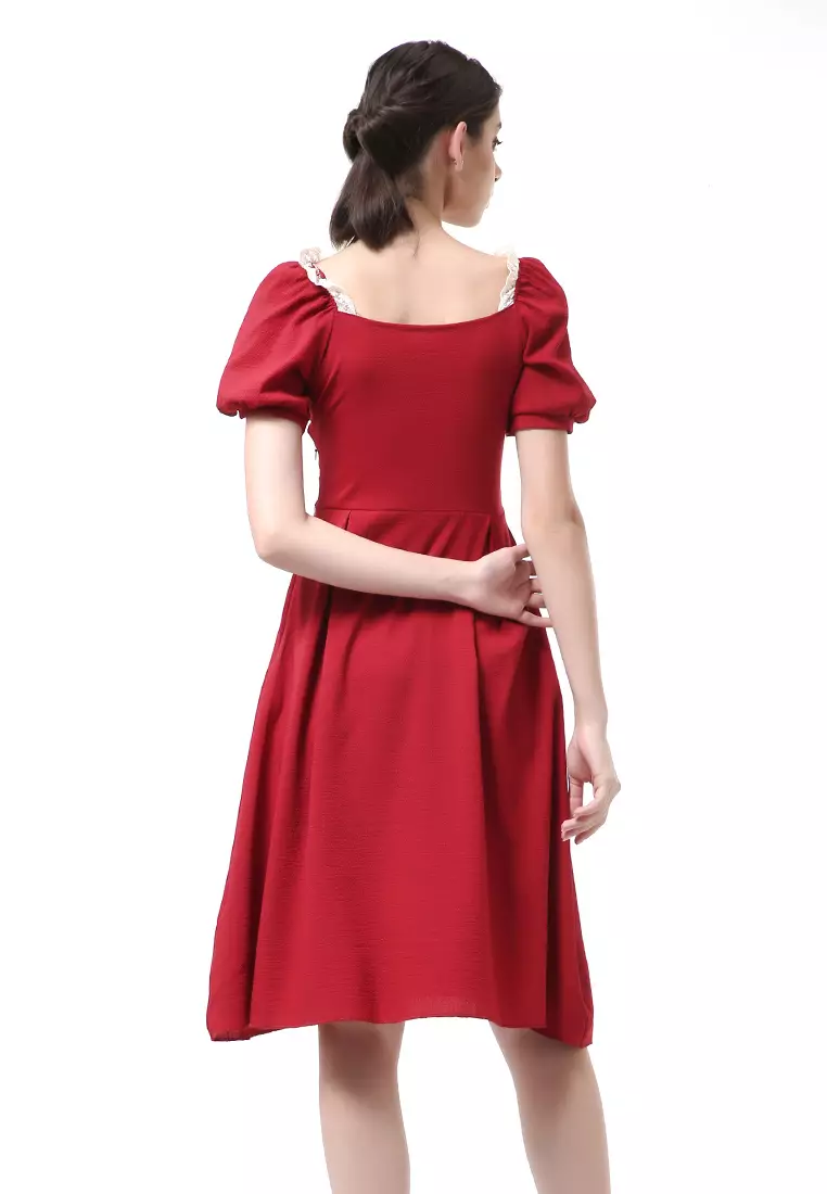 Rachel Slim Dress Wanita Model A-line Lengan Pendek Material Cotton ORIGINAL - Red