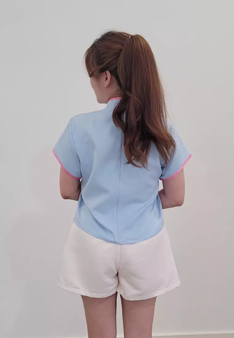 Ivory Cheongsam Top in Baby Blue