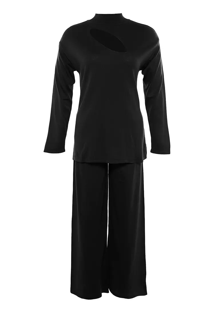 Plus Size Cut Out Top & Elastic Pants Set