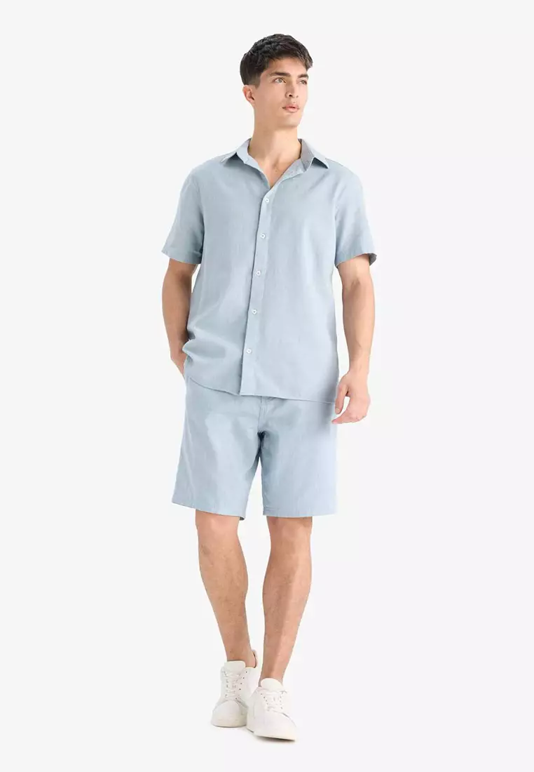 100% Cotton Linen Look Bermuda Shorts