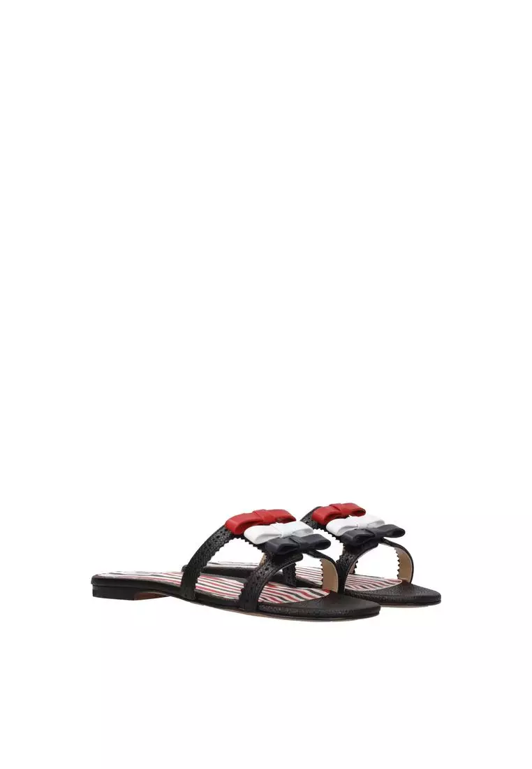 Buy Thom Browne Leather Open Toe Slippers with Front 2025