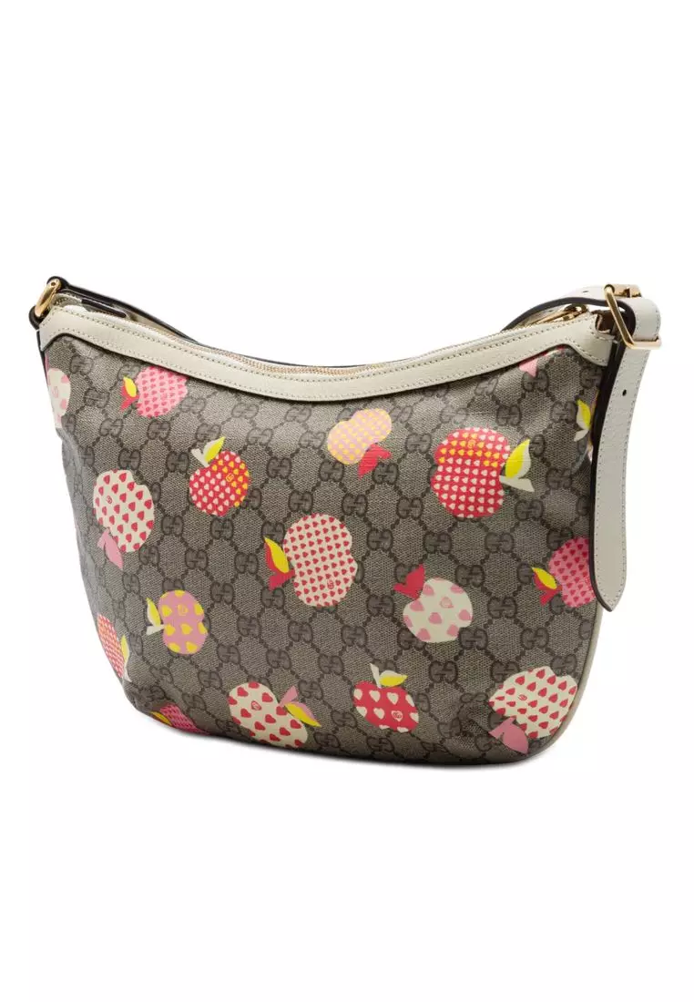 Pre-Loved Gucci Small Gg Supreme Les Pommes Ophidia Half Moon Crossbody