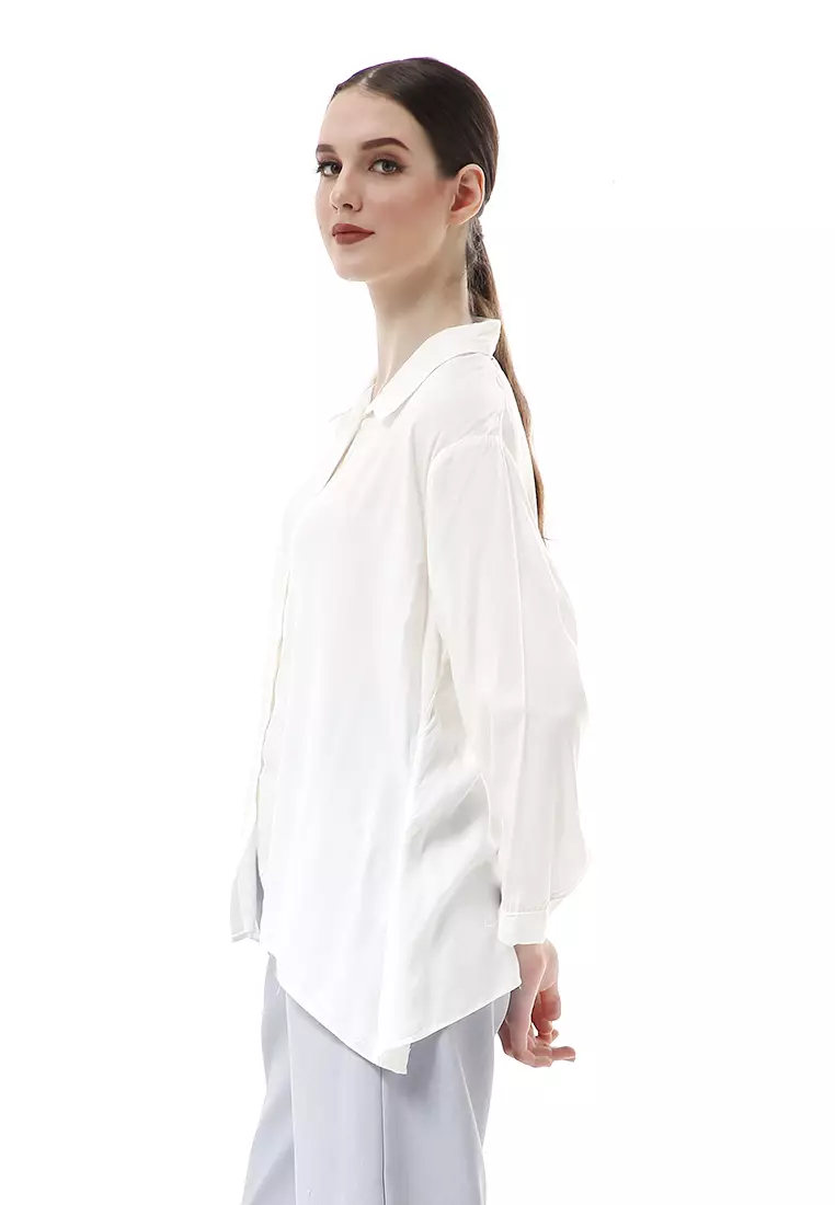 Ayudia Shirt Long Sleeve Atasan Wanita Premium Quality - Broken White