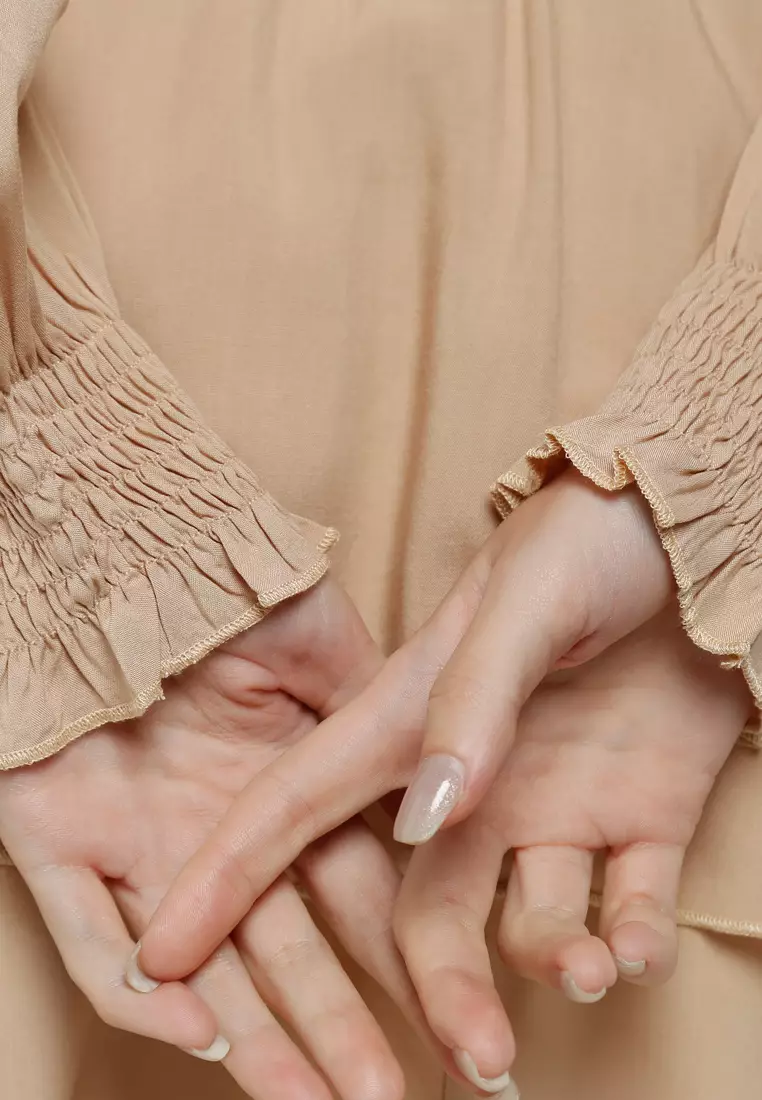 Beige Long Lantern Sleeves Dress