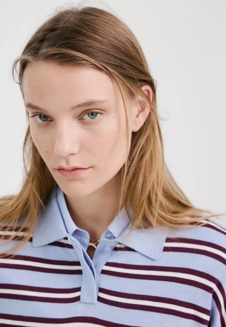 Striped Polo-Neck Sweater